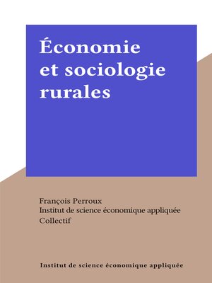 cover image of Économie et sociologie rurales